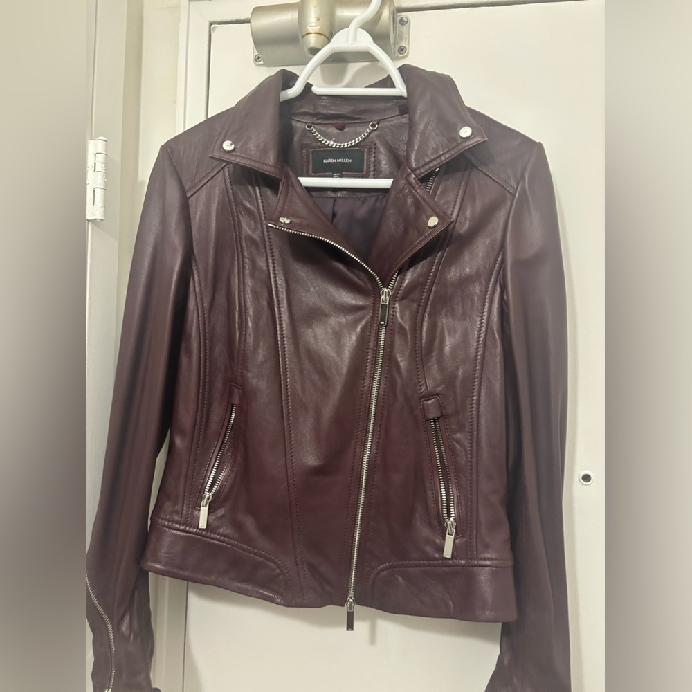 Karen Millen Burgundy/Brown Leather Jacket